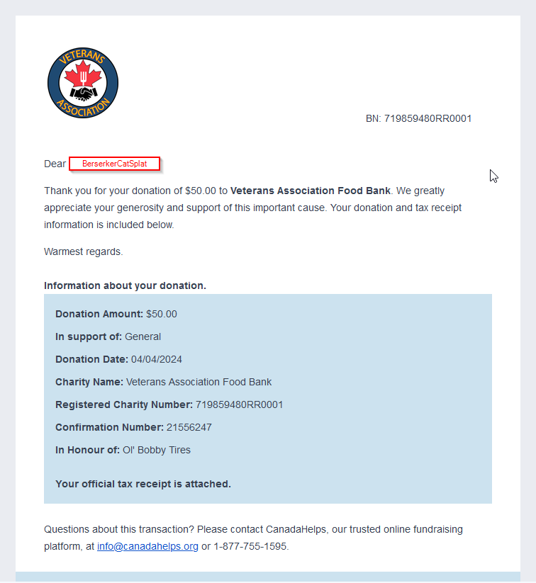 Name:  Veterans Association Food Bank_ Donation Confirmation.png
Views: 332
Size:  49.4 KB